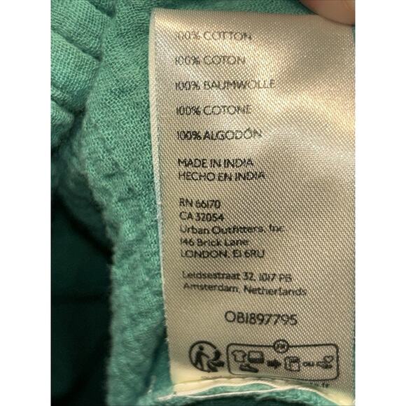 We The Free Medium Cardiff Cotton Gauze Shirt Green Oversized Lagenlook Raw Hem - Picture 9 of 12